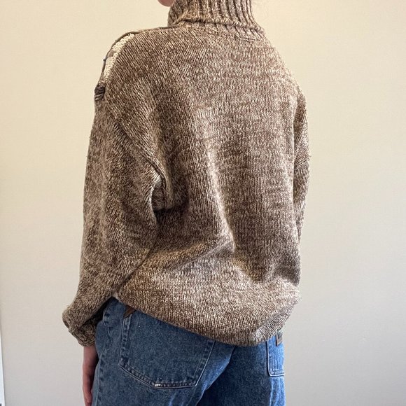 Vintage 90s Turtleneck, 1990s Brown Chunky Knit Sweater - Picture 7 of 9